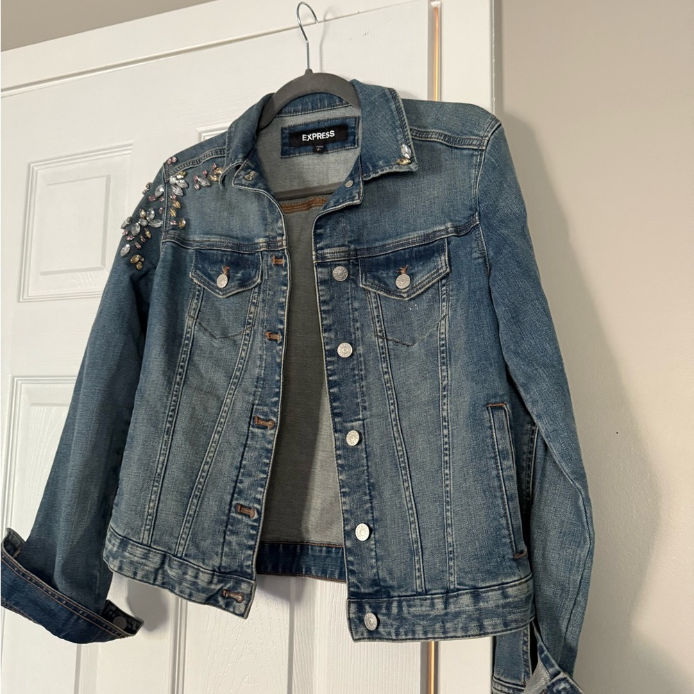 Express Rhinestone Studded Denim Jean Jacket - Picture 3 of 9